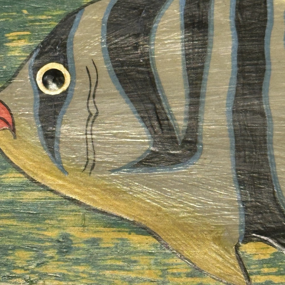 Vintage Hinged Wooden Box Hand Painted Fish Moon & Stars Green Colorful - Picture 2 of 14